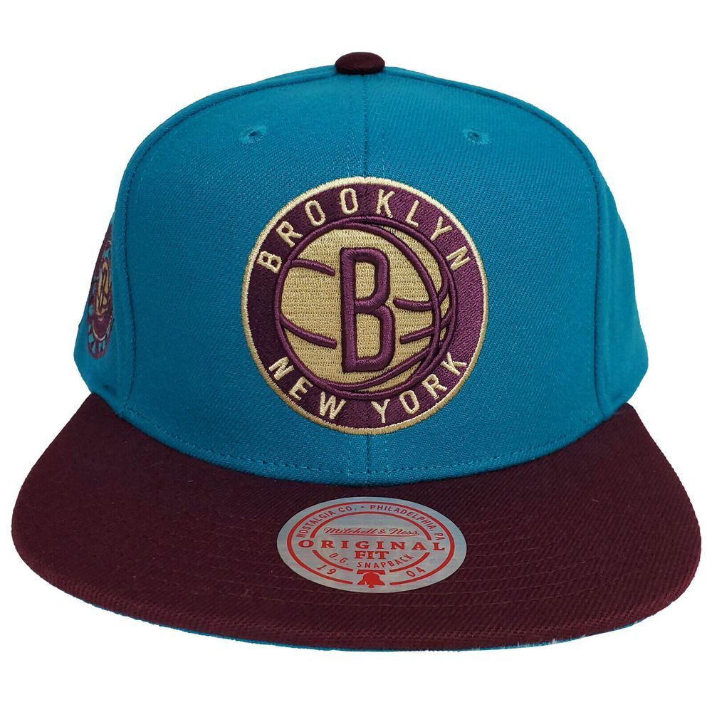 Brooklyn Nets Mitchell & Ness NBA Snapback Hat Cap 3D Logo Teal Maroon‎ NWT